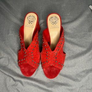 Vince Camuto Red Studded Open-Toe Slides